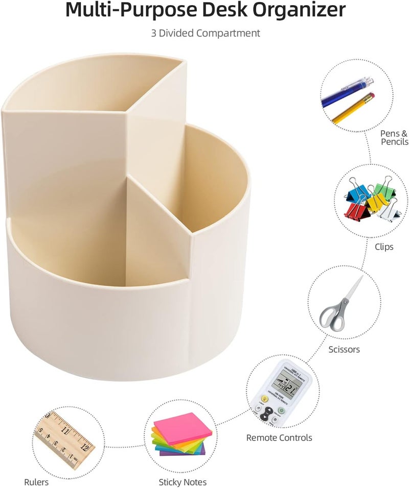 EDENMS Desk Pencil Pen Holder, 3 Slots 360-Degree Spinning Organizers, Desktop Storage Stationery Supplies, Cute Cup Pot for Office, School, Art Supply, Kids - White - Image 3